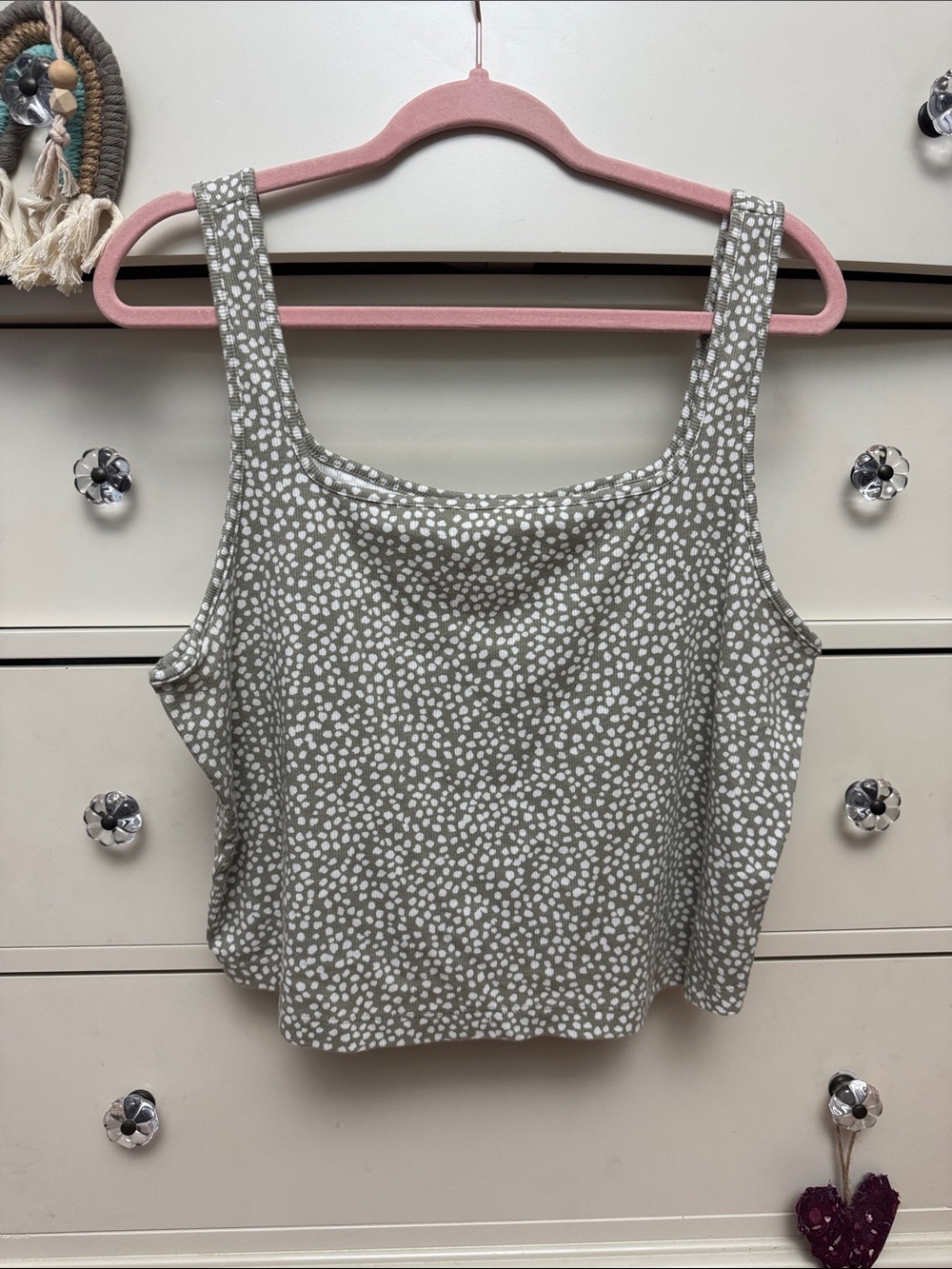Old Navy Olive Green Tank Top with White Dot Print
